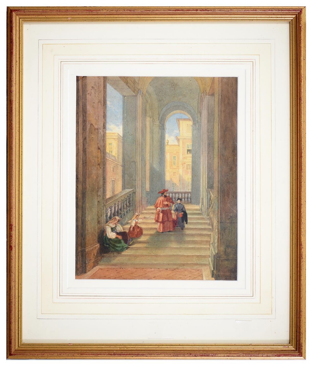 Arthur Glennie RWS (1803-1890) - A Cardinal and Devotees on the Steps of a Church, signed, dated '83 - Bild 2 aus 3