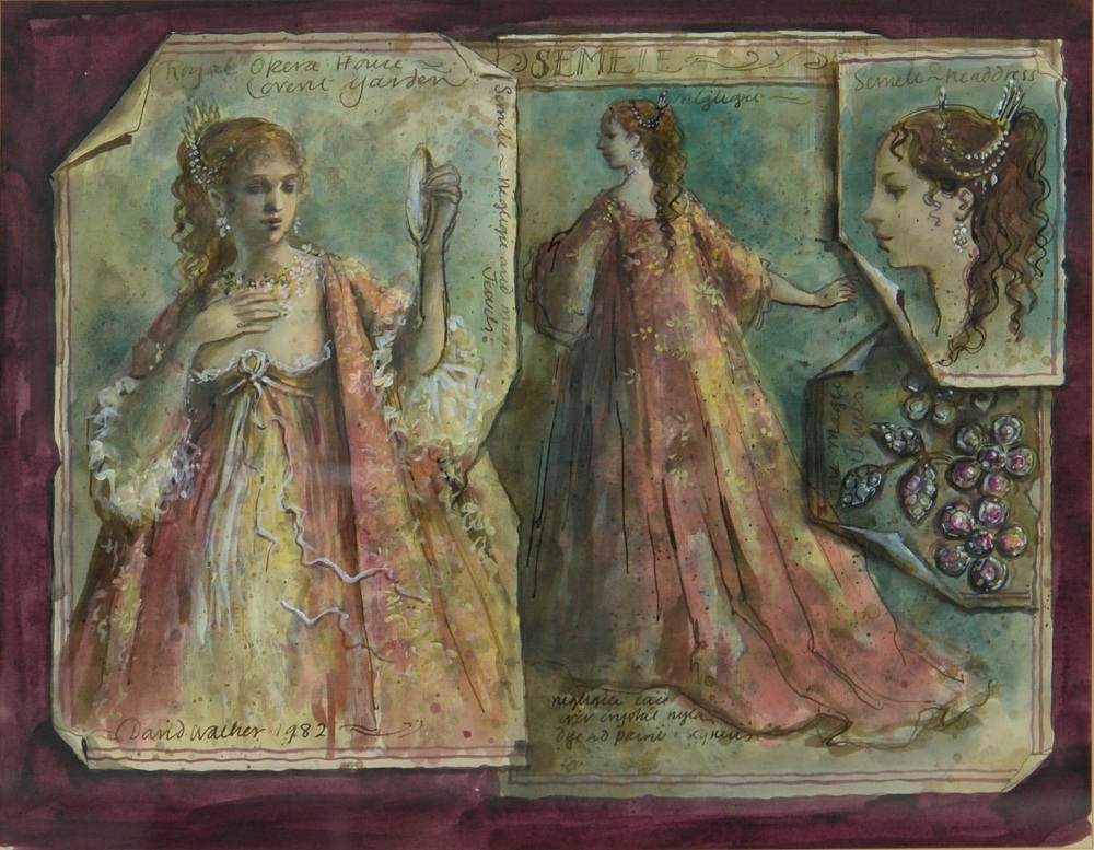 David Walker (1934-2008) - Costume Designs for Balerie Masterson in the title role of Semele,