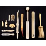 Miscellaneous Victorian and early 20th c ivory bygones, to include two whistles, one in the form