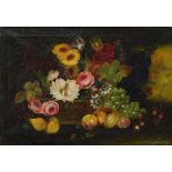 Edwin Steele (1805-1871) - Still Life with Flowers and Fruit in a Basket, signed and dated 1869, oil
