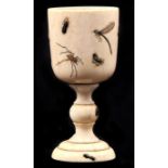 A Japanese miniature shibayama goblet, Meiji period, of European shape and inlaid in mother of