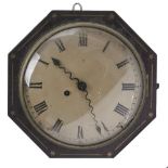 A Victorian brass inlaid octagonal rosewood wall timepiece,  the slightly convex painted dial with