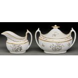 A Spode bat printed Floral pattern cream jug, sucrier and cover, c1810,  sucrier and cover 11.5cm h,