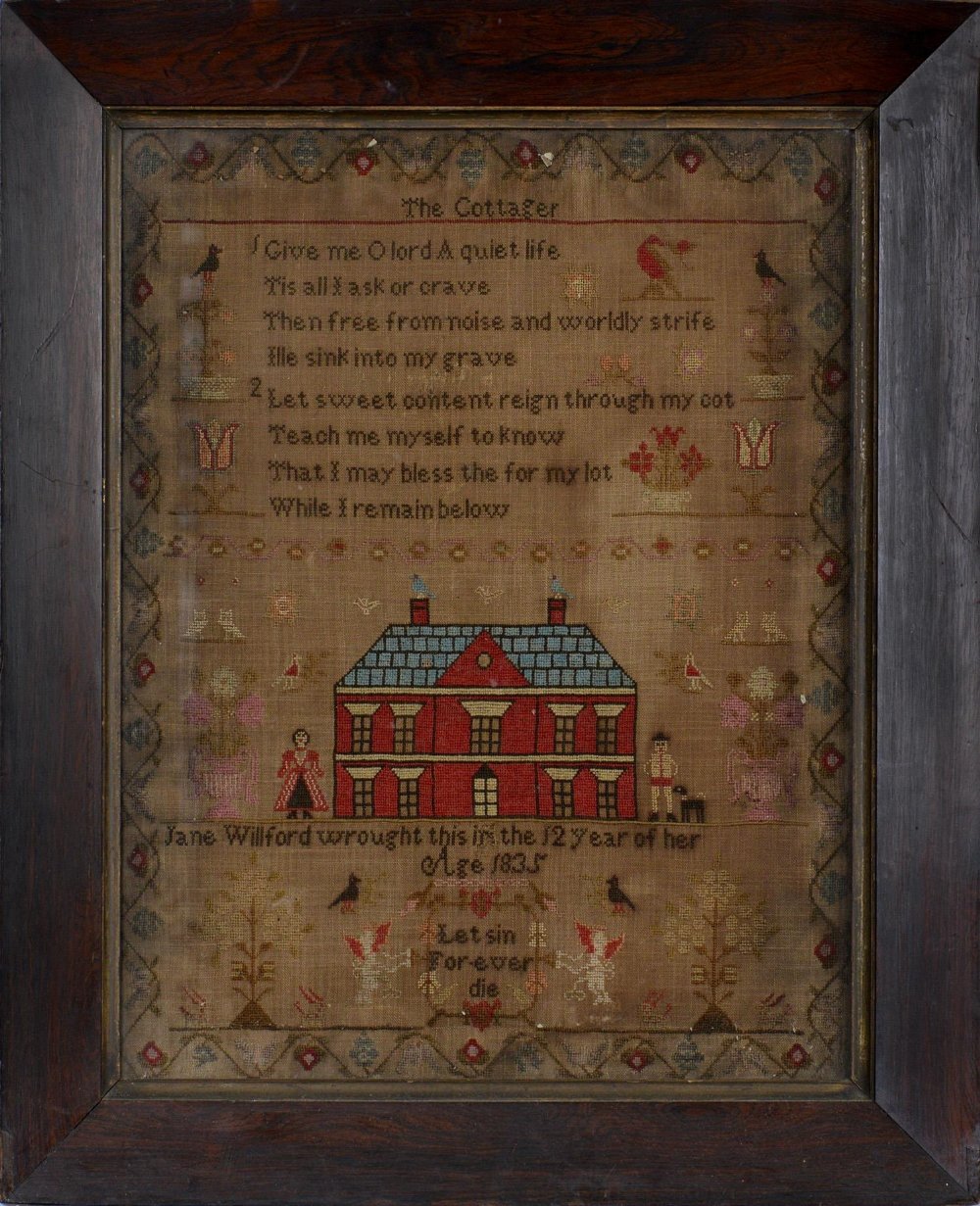 A William IV linen sampler, Jane Willford wrought this in the 12 year of her age 1835, worked with a - Bild 2 aus 3