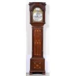 A George III eight day oak longcase clock, Johnson, Dover, the 12.5" breakarched, silvered brass