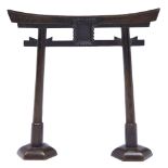 A Japanese bronze model of a gate, Torii, Meiji period, 18cm h Good condition