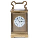 A French brass carriage clock, early 20th c, Collingwood & Sons, with primrose enamel dial and