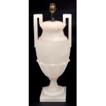 An alabaster vase shaped lamp, 20th c, 40cm h excluding fitment Good condition