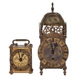 A brass lantern timepiece, 20th c,  in English 17th c style, with Buren movement, 25cm h and a