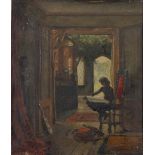 English School, 1882 - A Sunlit Hall, signed J P Audey and dated, oil on canvas, 49.5 x 39.5cm