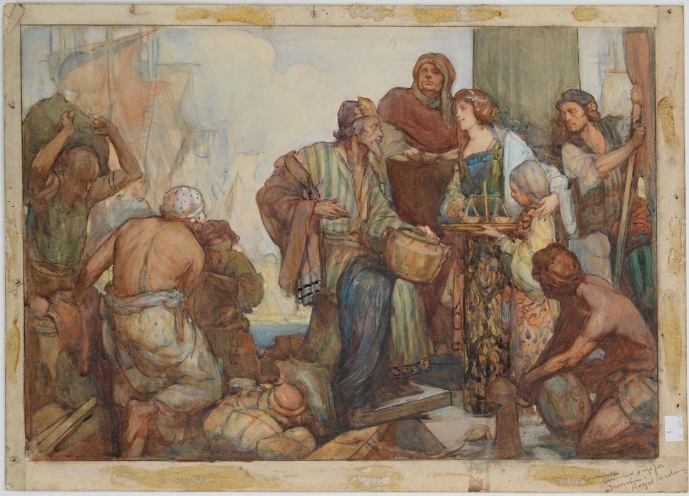 John Henry Amschewitz RBA (1882-1942) - Commerce - Design for a Mural, signed and dated '98, with