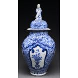 A Japanese blue and white jar and cover, Arita, Edo period, early 18th c, 55cm h Jar broken and re-