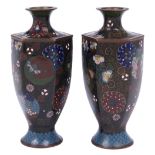 A pair of Japanese hexagonal cloisonne enamel vases, early 20th c, 15cm h Good condition