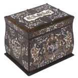 A Napoleon III brass, pewter and ivory inlaid Boulle and mahogany tobacco box, of bombe form, the