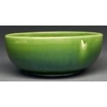 Liberty & Co. A C H Brannam green glazed Barum ware fruit bowl, c1920,  26cm diam, circular