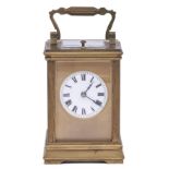 A French brass carriage clock, c1900, the movement with silvered platform lever escapement and