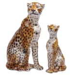 Two Italian pottery models of a leopard and cheetah, c1970, 69 and 48cm h, black printed HAND
