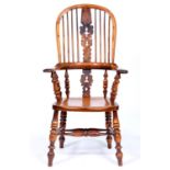 A Victorian yew wood and burr yew wood Windsor 'Best High Smoking' chair, Worksop, possibly by