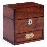 A Victorian mahogany domestic medicine chest, with fitted interior and drawer, containing various