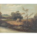 English School, late 19th c - Landscape with Figures, signed with a monogram (P L), oil on canvas,