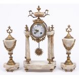 A French ormolu mounted marble clock garniture, early 20th c, in Louis XVI style, the colonnade