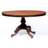 A Victorian mahogany Sutherland table, on turned pillar and four moulded, scrolling legs, 70cm h;