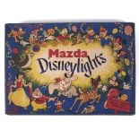 Walt Disney.  British Thomson-Houston Co Mazda Disneylights, mid 20th c, pictorial card box Good