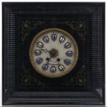 A French ebonised and Boulle wall clock, mid 19th c, the alabaster dial with enamel chapters and