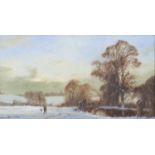 John Trickett (1953 - ) - Sportsman on a Winter's Day, signed, oil on canvas, 24 x 44cm Good