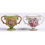 Two Sampson Hancock bell shaped loving cups, one dated 1912, and circa, one painted with blossom