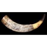Americana. An 18th c American-engraved powder horn, inscribed John Smith His horn maed [sic] Sept