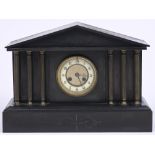 A French architectural marmo nero belgio temple form mantel clock, late 19th c, with gong striking