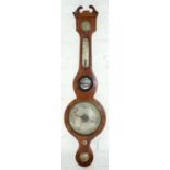 A Victorian mahogany and line inlaid barometer, with swan neck pediment, 96cm h Old cosmetic