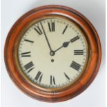 A Victorian wall timepiece, with painted dial and fusee movement, turned mahogany bezel, pendulum,