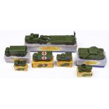 Seven Dinky toys, all military, comprising 622 Ten Ton Army Truck, 626 Military Ambulance, 641