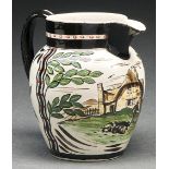 A Wedgwood earthenware jug, painted by Alfred Powell, c1930, with a farmer and his pigs before