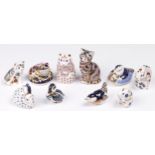 Ten various Royal Crown Derby paperweights, late 20th / 21st c, various sizes, printed mark, gilt