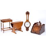 A Victorian walnut purdonium, an Edwardian aneroid barometer with thermometer and two miniature
