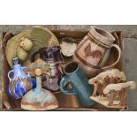 A Clews & Co Chameleon Ware two handled vase and miscellaneous British studio pottery, including