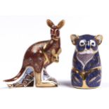 Kangaroo and Koala. Two Royal Crown Derby paperweights, 11 and 14.5cm, red or gilt printed marks,