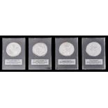 Four  proof fine  silver commemorative medals,  44mm, published by Britannia Commemorative Society