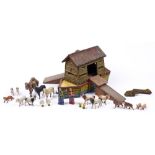 A Noah's ark and a collection of animals and figures, probably Hausser-Elastolin, 1930's,