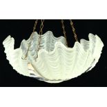 An art deco chromium plated steel and frosted glass quadruple shell hanging lamp bowl, c1940, 42cm
