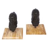 Vintage motoring. Two French bronzed spelter Head of Isis mascots by Frecourt, 1920's, 10cm h,