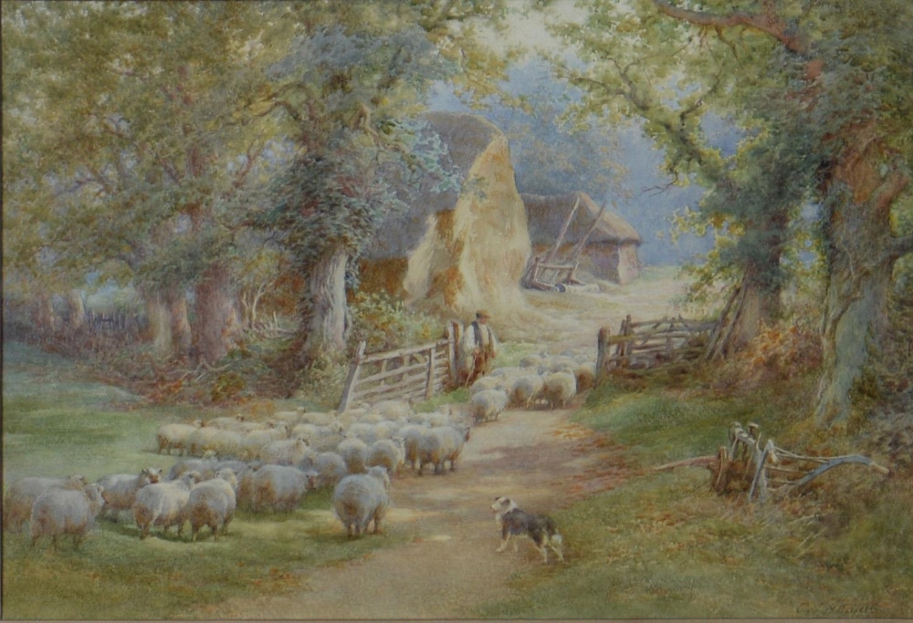 Charles James Adams (1859-1951) - The Returning Flock, signed, watercolour, 33.5 x 49.5cm Good