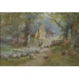Charles James Adams (1859-1951) - The Returning Flock, signed, watercolour, 33.5 x 49.5cm Good