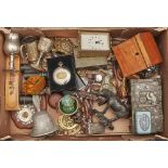 Miscellaneous wood and metal bygones, to include a Regency satinwood tea caddy, plated articles, etc