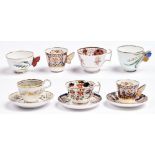 A study collection of Spode, Derby and Worcester tea and coffee cups and three saucers, c1810-1870'