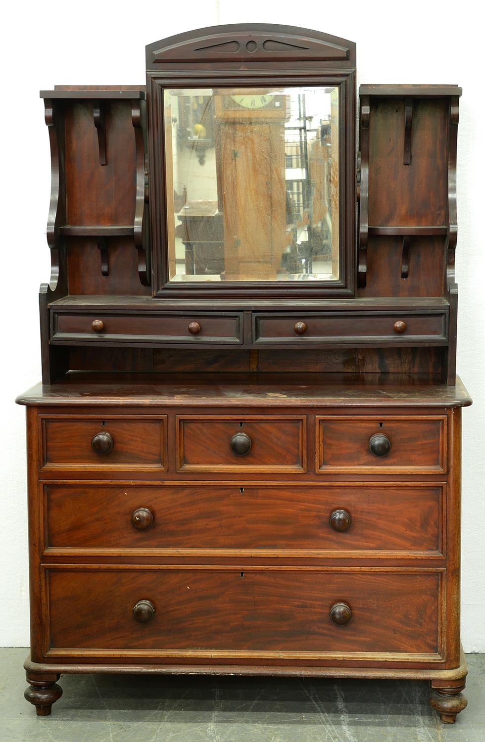 A Edwardian mahogany dressing chest,  184cm h; 52 x 120cm Original condition and complete but much
