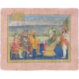 Indian School - Miniature: Guru Namak and Three Princes, ink and gouache with gold, 20 x 25.5